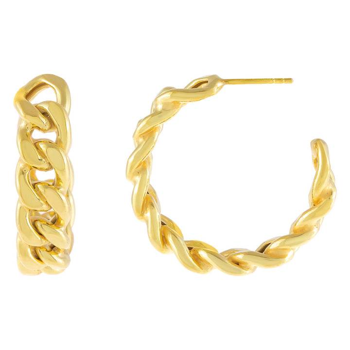 Gold Chunky Cuban Chain Hoop Earring - Adina Eden's Jewels
