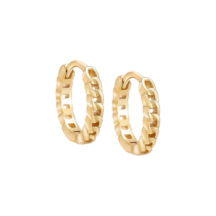 Gold / Pair Mini Solid Cuban Chain Huggie Earring - Adina Eden's Jewels