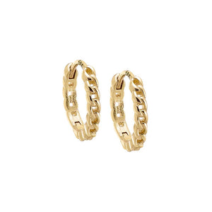 14K Gold / Pair Mini Solid Cuban Chain Huggie Earring 14K - Adina Eden's Jewels