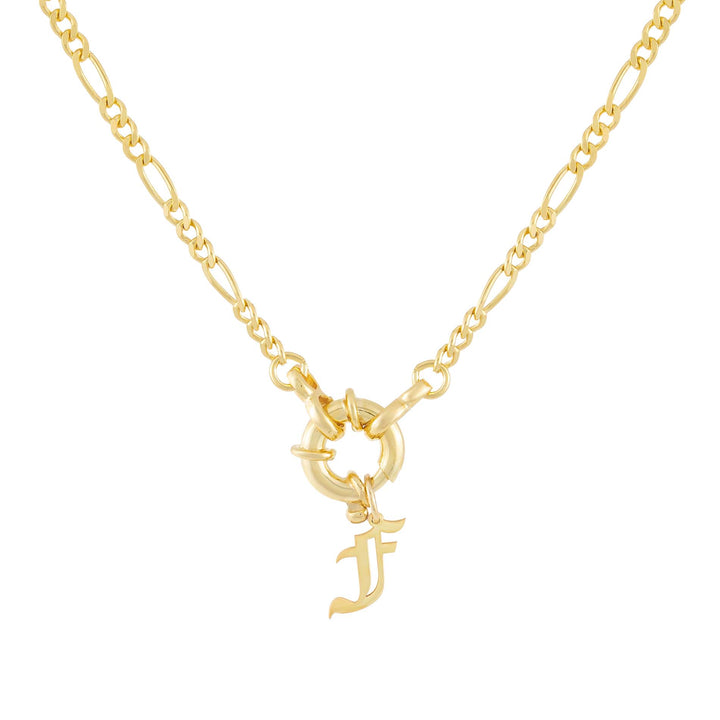 Gold / F / Old English Initial Figaro Toggle Necklace - Adina Eden's Jewels