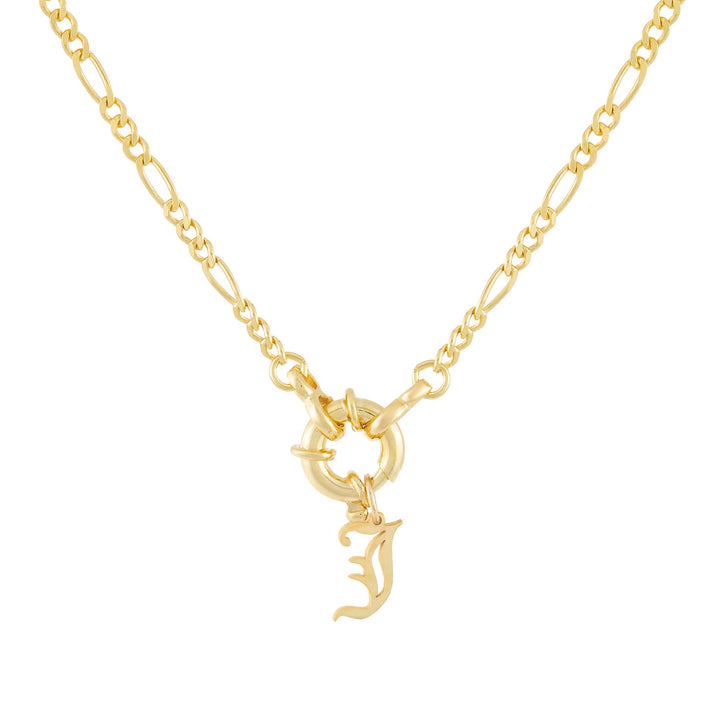 Gold / J / Old English Initial Figaro Toggle Necklace - Adina Eden's Jewels