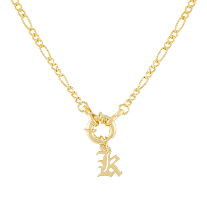 Gold / K / Old English Initial Figaro Toggle Necklace - Adina Eden's Jewels