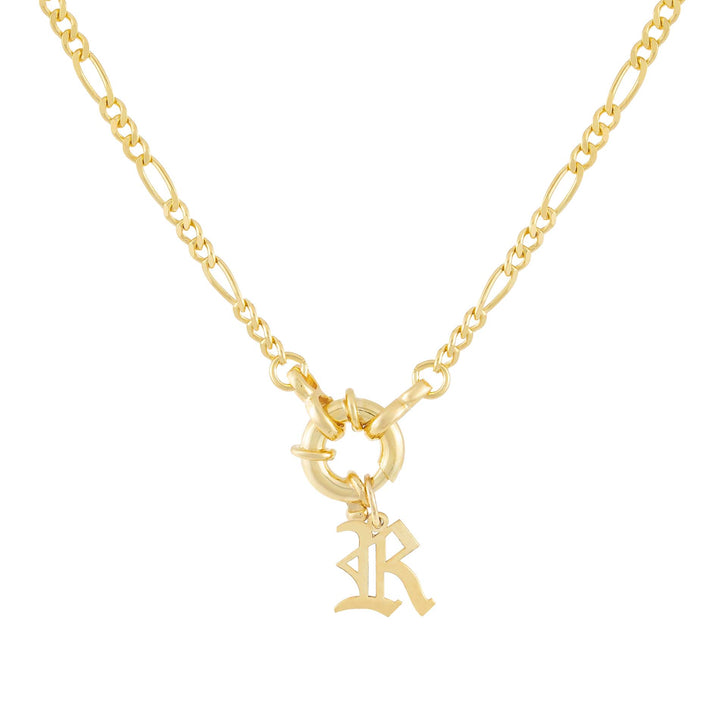 Gold / R / Old English Initial Figaro Toggle Necklace - Adina Eden's Jewels
