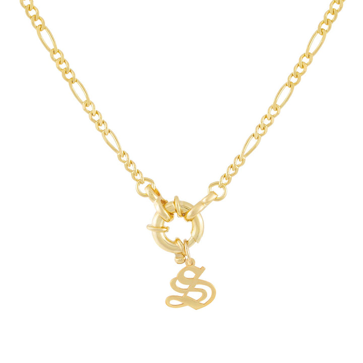 Gold / S / Old English Initial Figaro Toggle Necklace - Adina Eden's Jewels