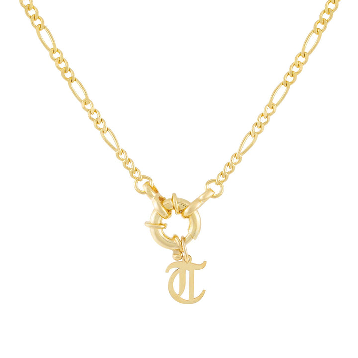 Gold / T / Old English Initial Figaro Toggle Necklace - Adina Eden's Jewels