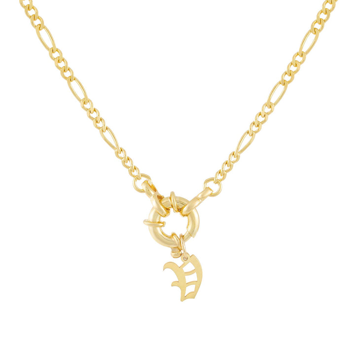 Gold / V / Old English Initial Figaro Toggle Necklace - Adina Eden's Jewels