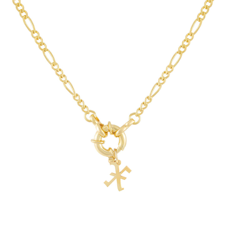 Gold / X / Old English Initial Figaro Toggle Necklace - Adina Eden's Jewels