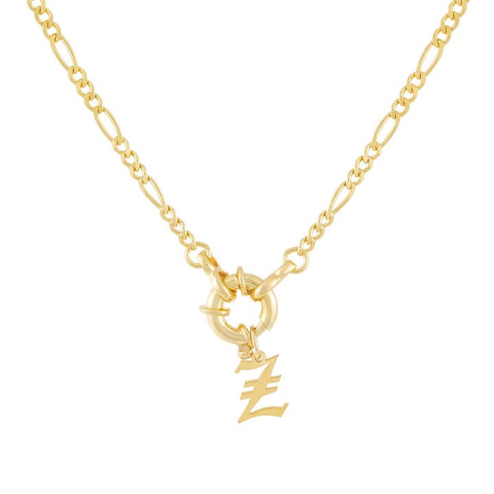 Gold / Z / Old English Initial Figaro Toggle Necklace - Adina Eden's Jewels