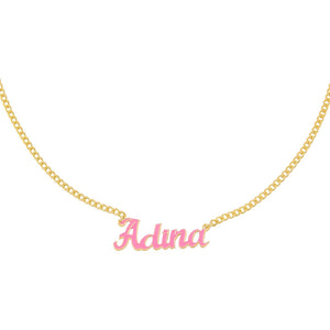 Sapphire Pink Enamel Script Nameplate Necklace - Adina Eden's Jewels