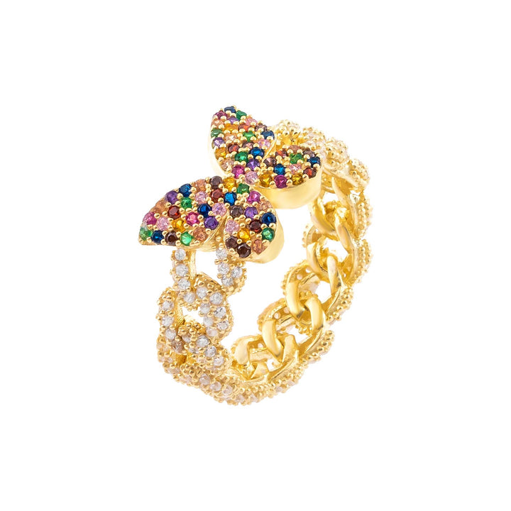 Multi-Color / 6 Pavé Rainbow Butterfly Chain Link Ring - Adina Eden's Jewels