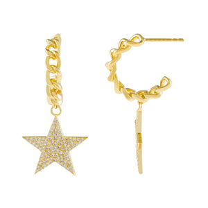Gold Pavé Star Cuban Hoop Earring - Adina Eden's Jewels