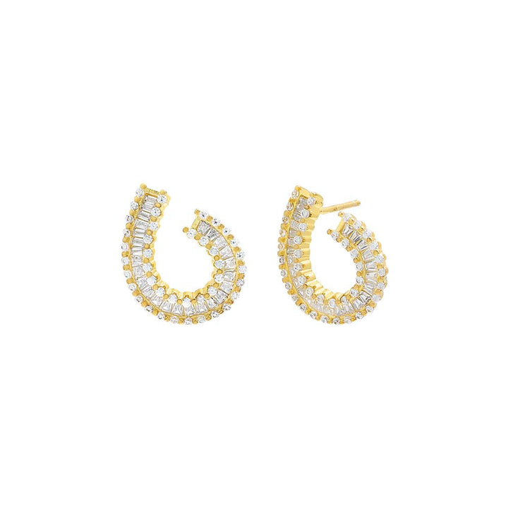 Gold Pave X Baguette On The Ear Loop Stud Earring - Adina Eden's Jewels