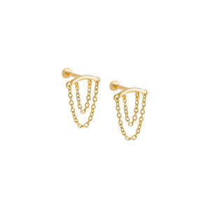Gold / Pair Double Chain Threaded Stud Earring - Adina Eden's Jewels