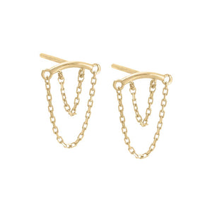 14K Gold / Pair Double Chain Threaded Stud Earring 14K - Adina Eden's Jewels