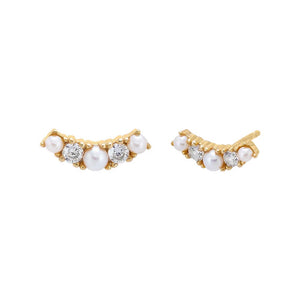 Pearl White / Pair Curved CZ Stud Earring - Adina Eden's Jewels