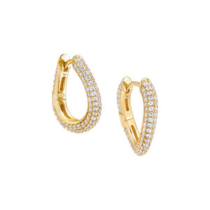 Gold / Pair Pavé Curved Link Huggie Earring - Adina Eden's Jewels