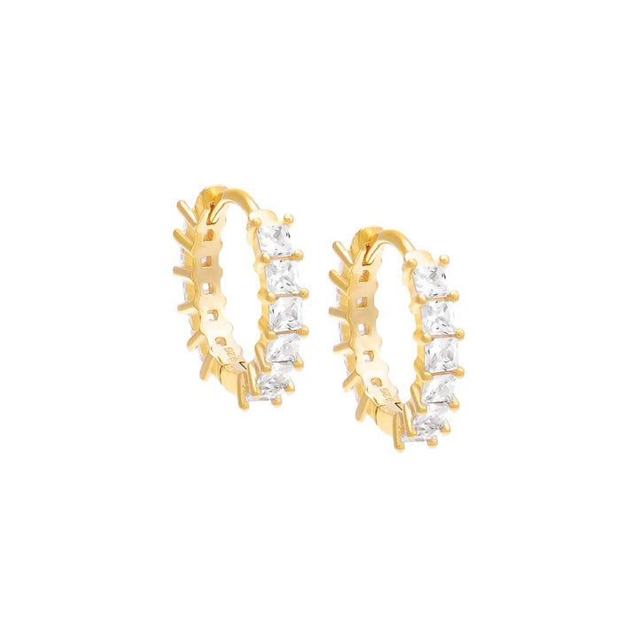 Gold / 12 MM CZ Princess Cut Huggie Earring - Adina Eden's Jewels