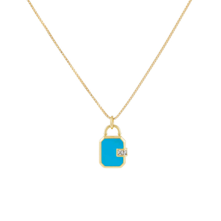 Turquoise CZ Enamel Lock Charm Necklace - Adina Eden's Jewels