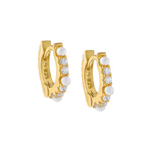 Pearl White Dainty Pearl CZ Huggie Earring - Adina Eden's Jewels