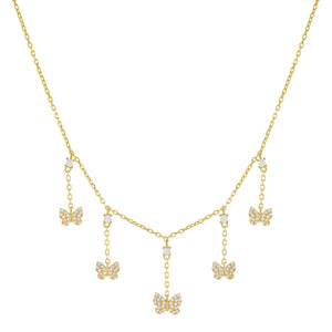 Gold CZ Multi Butterfly Dangling Necklace - Adina Eden's Jewels