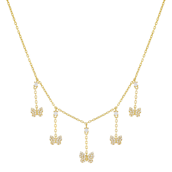 Gold CZ Multi Butterfly Dangling Necklace - Adina Eden's Jewels