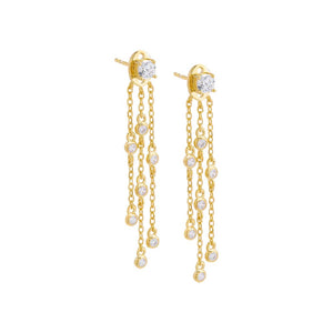 Gold Colored Multi Strand Bezel Station Drop Stud Earring - Adina Eden's Jewels