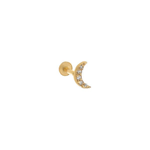 14K Gold / Single Diamond Pave Moon Threaded Stud Earring 14K - Adina Eden's Jewels