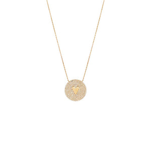 14K Gold Diamond Pave Heart Disc Necklace 14K - Adina Eden's Jewels