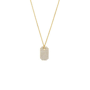 Gold Pave Dog Tag Chain Necklace - Adina Eden's Jewels