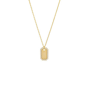 Gold Solid/Pave Dog Tag Necklace - Adina Eden's Jewels