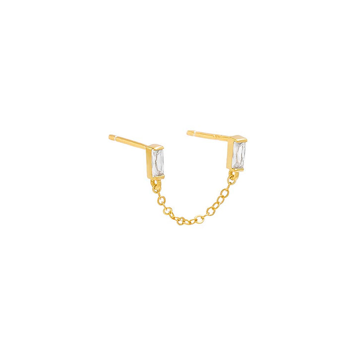 Gold / Single Double Baguette Chain Stud Earring - Adina Eden's Jewels