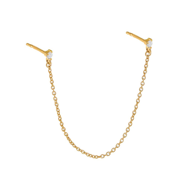 14K Gold Prong Set Double Diamond Chain Stud Earring 14K - Adina Eden's Jewels