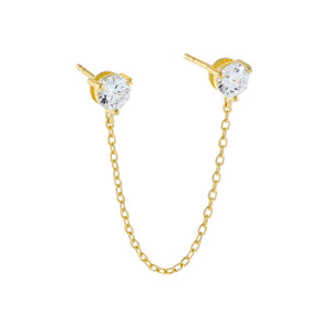 Gold CZ Stone Chain Stud Earring - Adina Eden's Jewels