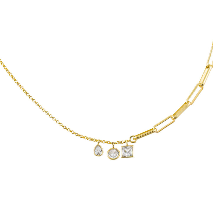 Gold CZ Charms Rolo X Link Chain Necklace - Adina Eden's Jewels