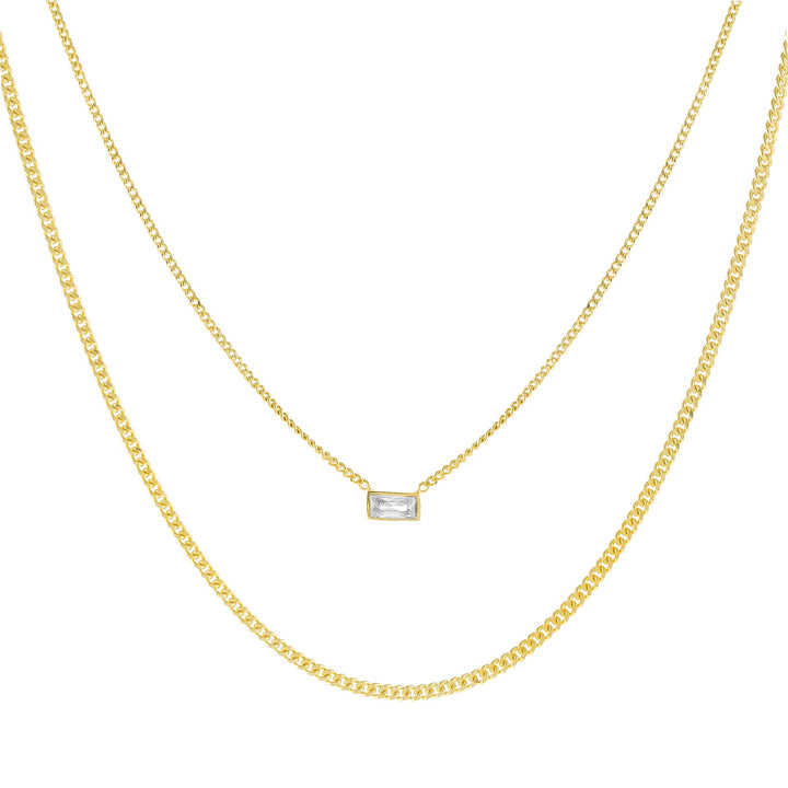 Gold CZ Baguette Double Chain Necklace - Adina Eden's Jewels