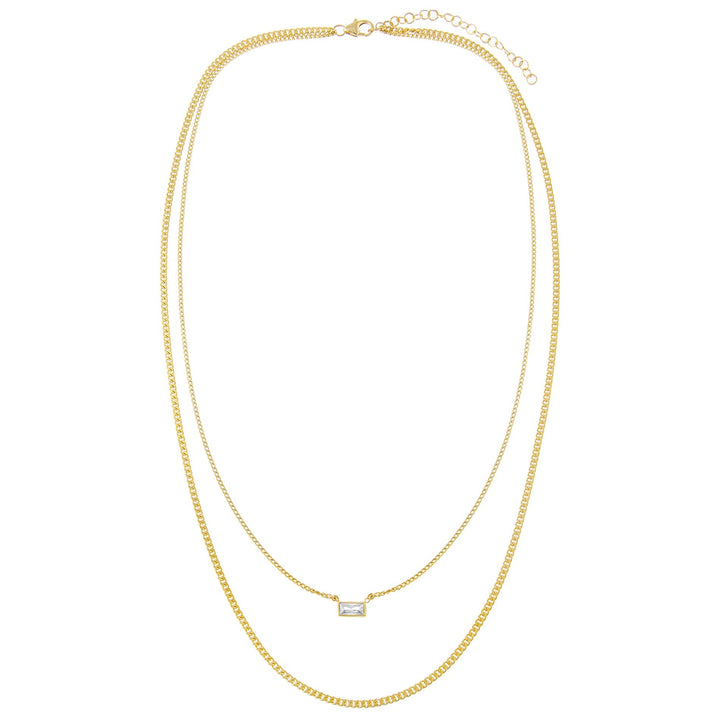  CZ Baguette Double Chain Necklace - Adina Eden's Jewels