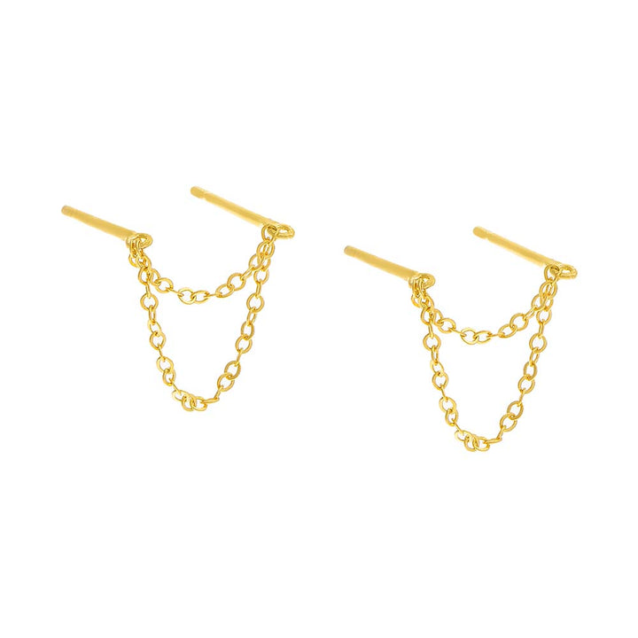 Gold / Pair Dainty Double Chain Stud Earring - Adina Eden's Jewels