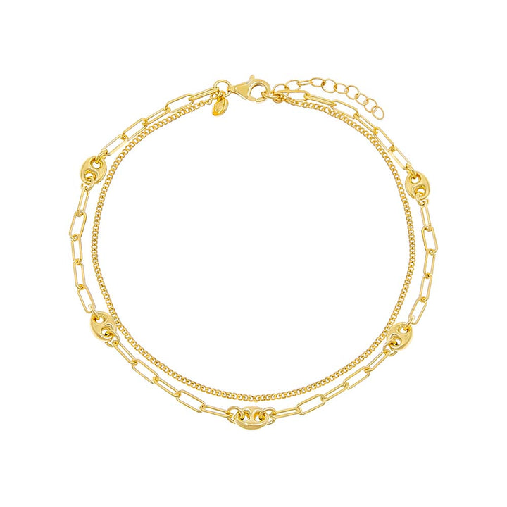 Gold Mixed Chain Double Stack Anklet - Adina Eden's Jewels