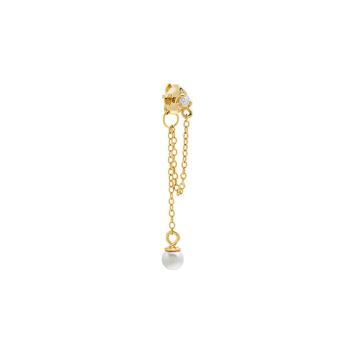 Pearl White / Single CZ X Pearl Double Chain Front Back Stud Earring - Adina Eden's Jewels