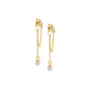 Pearl White / Pair CZ X Pearl Double Chain Front Back Stud Earring - Adina Eden's Jewels