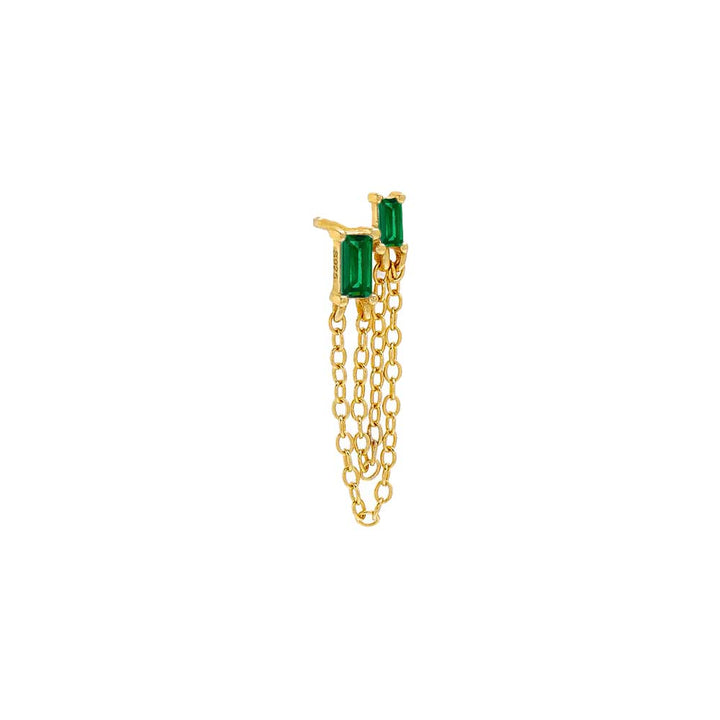 Emerald Green / Single Colored Baguette Double Chain Stud Earring - Adina Eden's Jewels