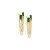 Emerald Green / Pair Colored Baguette Double Chain Stud Earring - Adina Eden's Jewels