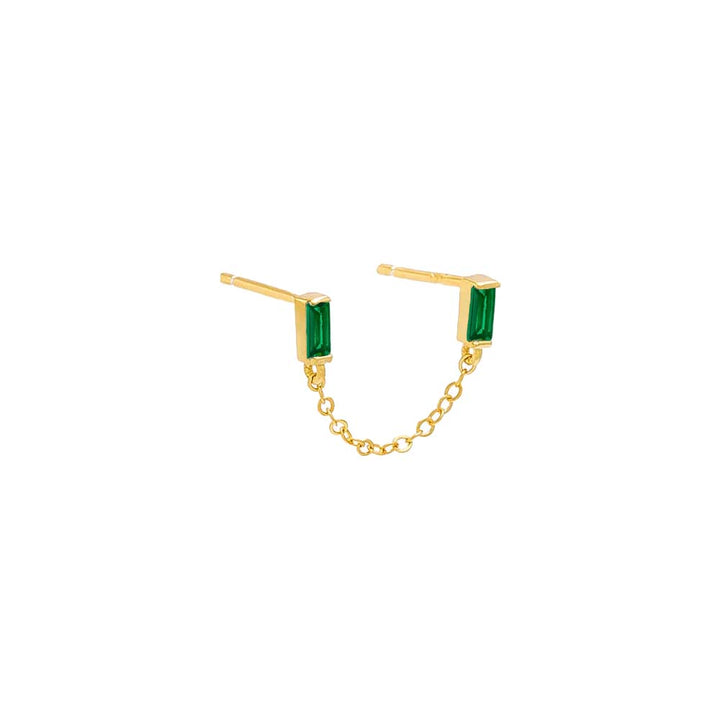 Emerald Green / Single Double Baguette Chain Stud Earring - Adina Eden's Jewels