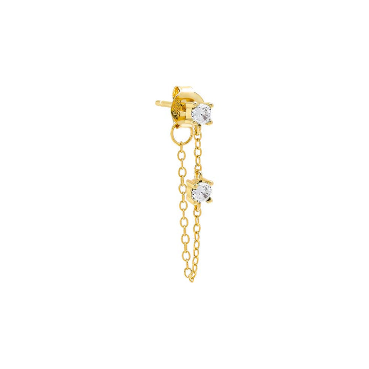 Gold / Single Colored Double Solitaire Chain Stud Earring - Adina Eden's Jewels