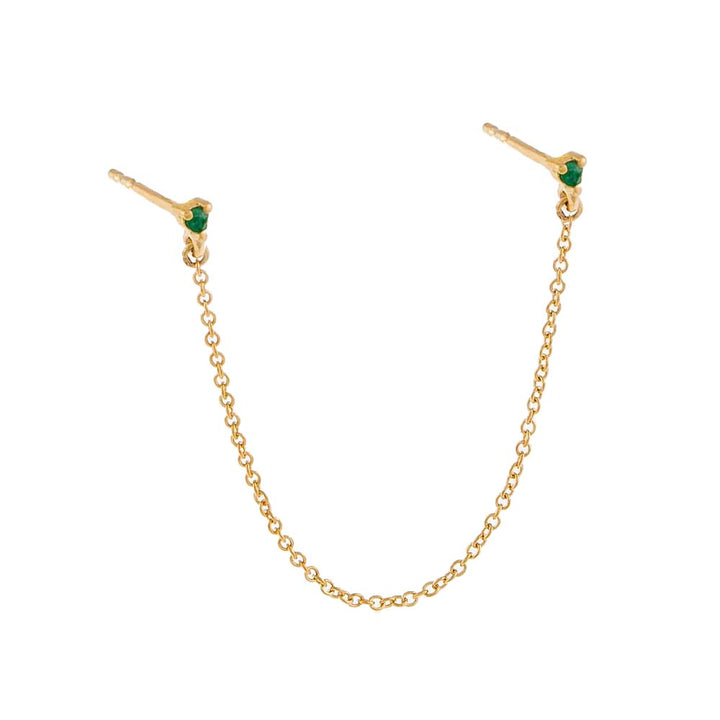 14K Gold Prong Set Double Emerald Chain Stud Earring 14K - Adina Eden's Jewels
