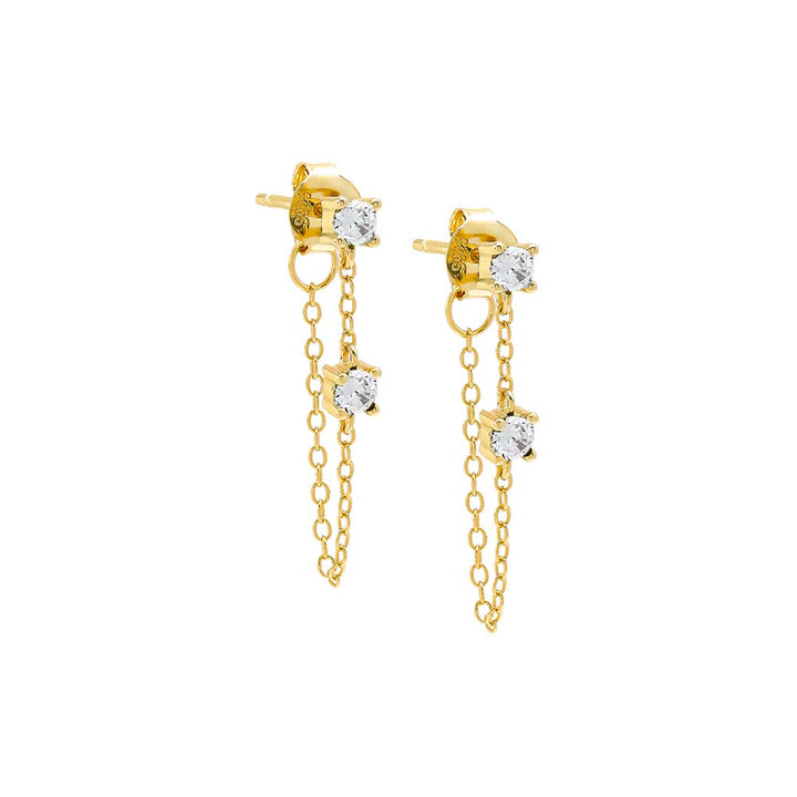 Gold / Pair Colored Double Solitaire Chain Stud Earring - Adina Eden's Jewels