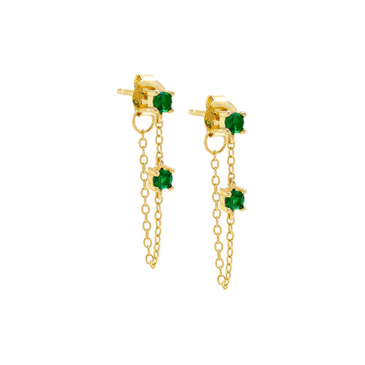 Emerald Green / Pair Colored Double Solitaire Chain Stud Earring - Adina Eden's Jewels