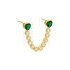 Emerald Green Double Heart x Tennis Chain Stud Earring - Adina Eden's Jewels