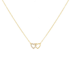 Gold Pavé X Solid Interlocking Heart Necklace - Adina Eden's Jewels