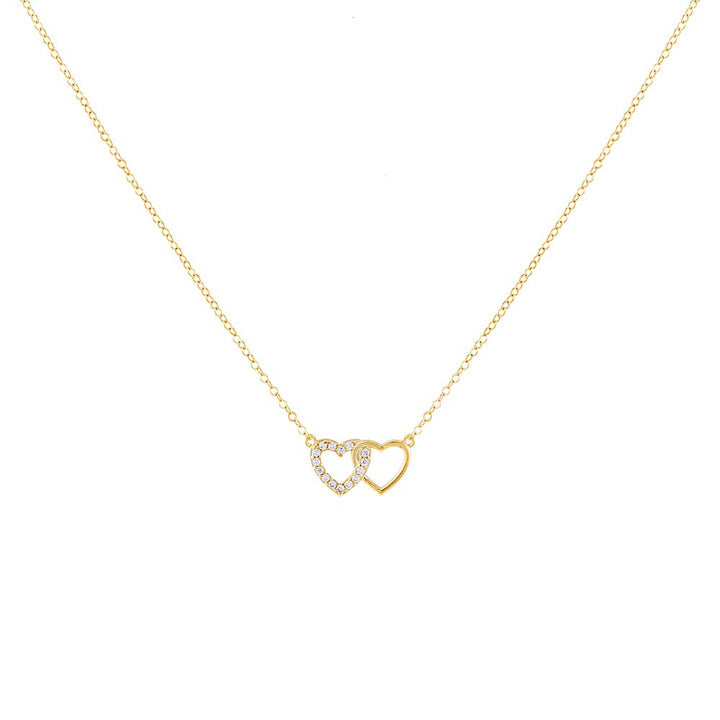 Gold Pavé X Solid Interlocking Heart Necklace - Adina Eden's Jewels